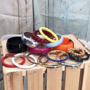 Assortment of Colorful Bangle Bracelets Various Colors and Metals